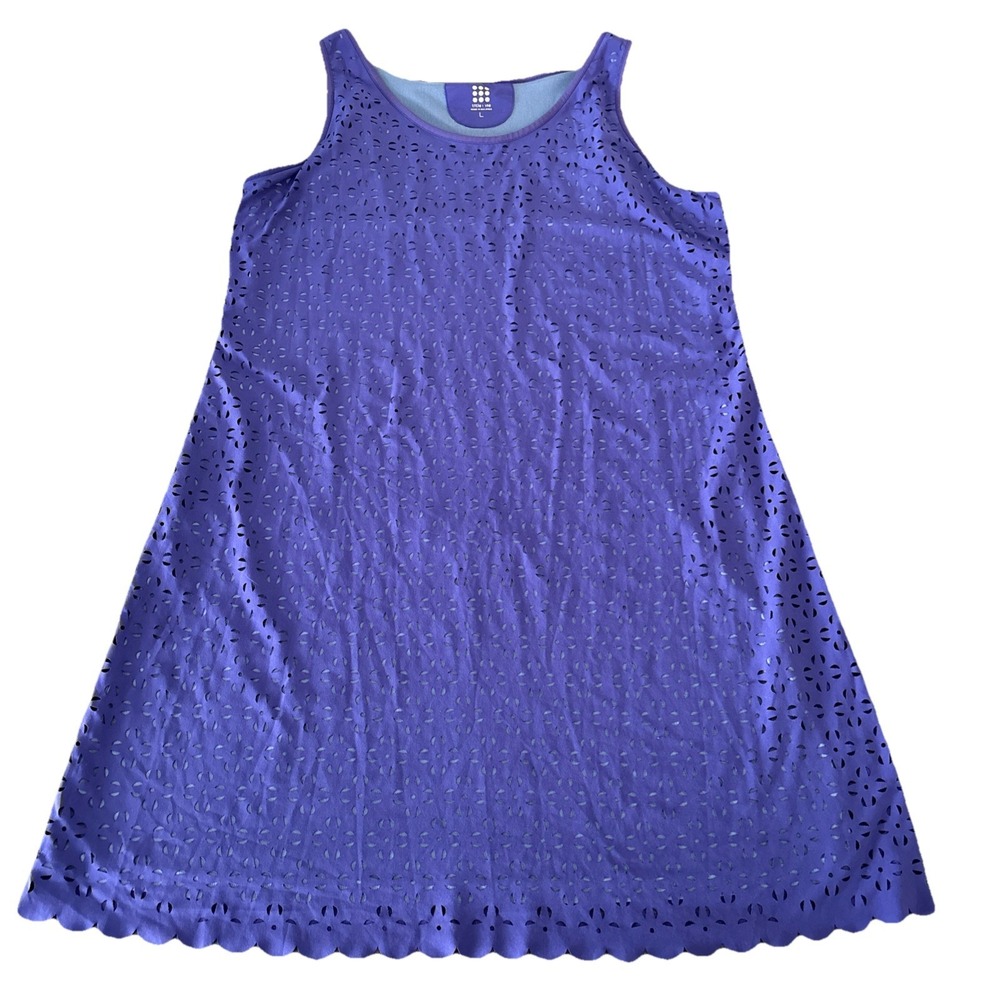 Title Nine Women's L Nimblene Laser Cut Dress Purple Blue Scalloped
